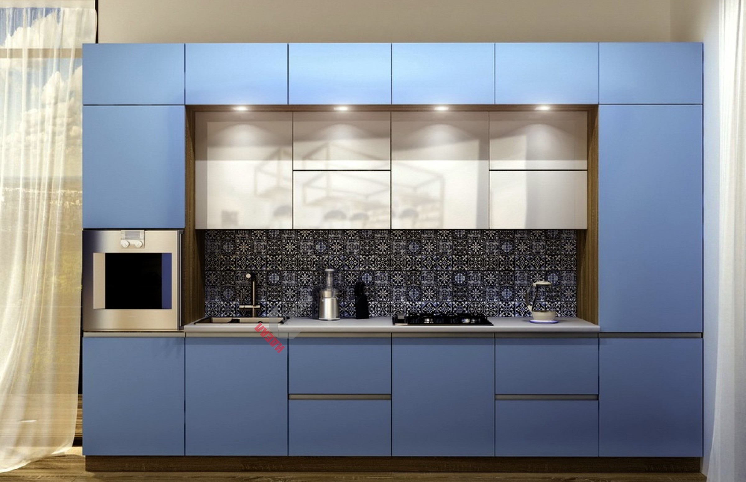 Купить кухню эмаль. AGT 736. Кухня Аквамарин МДФ эмаль. AGT 736 фасады. Кухня с синими фасадами.